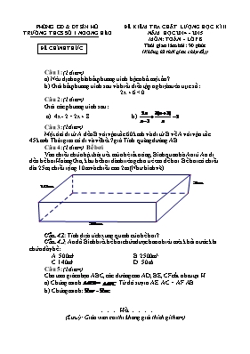 Đề kiểm tra chất lượng học kì II năm học 2014 - 2015 môn Toán - lớp 8